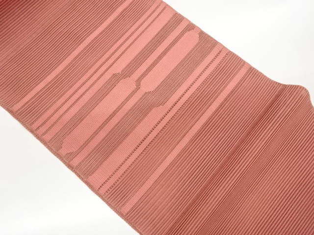 絽綴れ変わり織横段に幾何学模様織出し名古屋帯